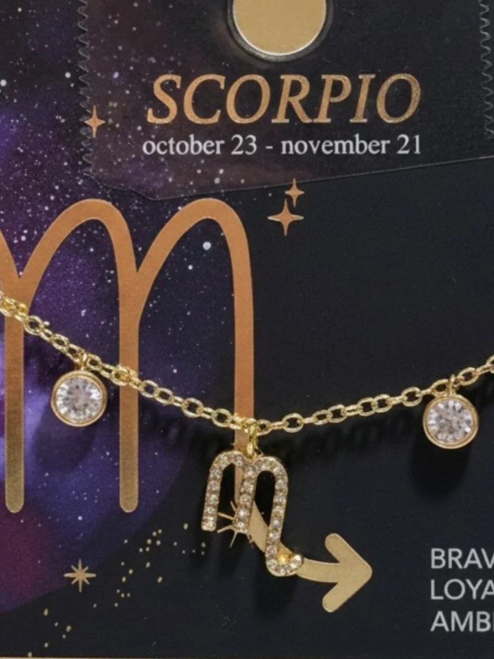 Scorpio Zodiac Rhinestone Pendant Necklace‎ Gold Tone Adjustable Celestial Star